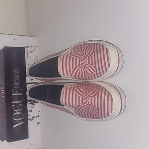 Kate SpadeXKeds holiday platform red and white slip on sneakers, sz 7